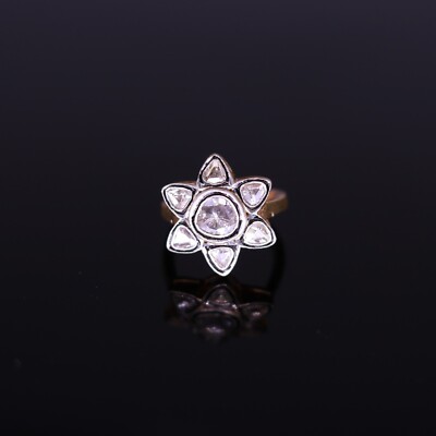 Rosecut Diamond Ring 925 Sterling Silver Ring Gold Plated Band Ring Plain Polki 