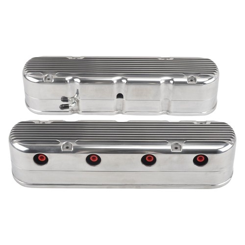 Cubierta de válvula de aluminio de bobina oculta vintage con aletas Chevy LS 2 piezas pulida - Imagen 4 de 15