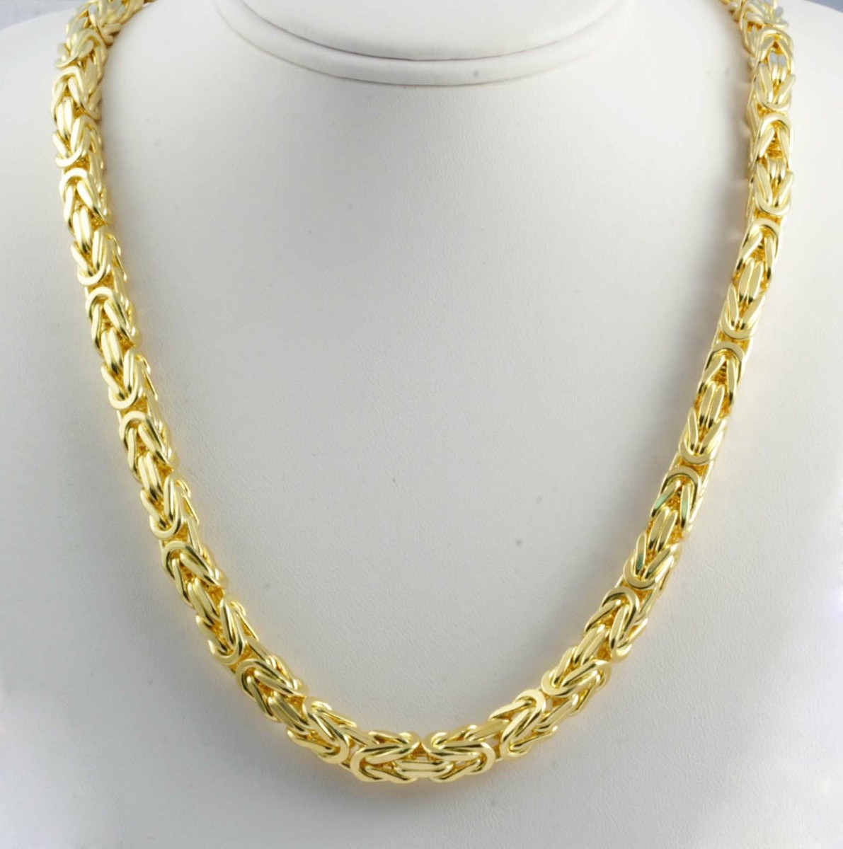 gm 14k Yellow Solid Gold Men's Women's Byzantine Chain