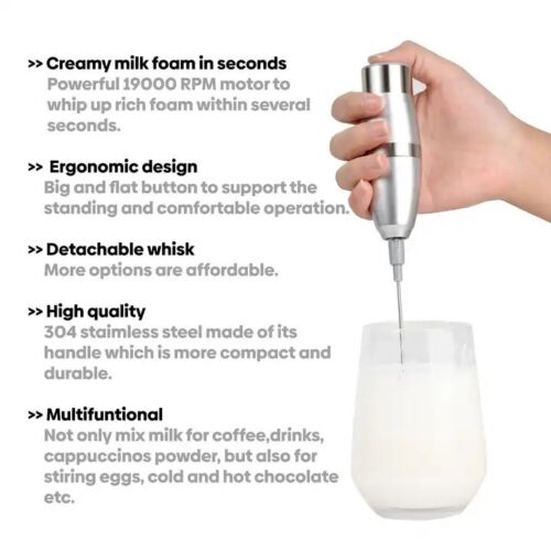Premium Stainless Steel Electric Milk Frother – Handheld Coffee Mixer (Silver) - Picture 5 of 6