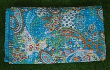 Indian Handmade Turquoise Color Cotton Kantha Quilt Bedding Cover Blanket Throw