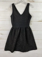 Love Ady Dress Womens M Black Glitter V Neck Fit & Flare Mini Sleeveless Skater