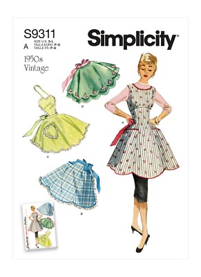 SIMPLICITY 9311 MISSES 50er Jahre Vintage Schürzen Schnittmuster Größen S - L