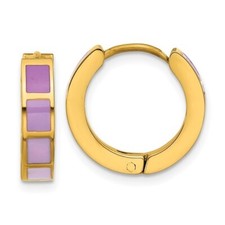 Goldtone Purple Enameled Hinged Hoop Earrings approx 1/2" tall
