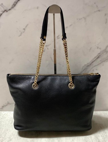 FURLA JULIA Logo Chain Tote Crossbody Bag Women grained leather Black Gold - Picture 2 of 10