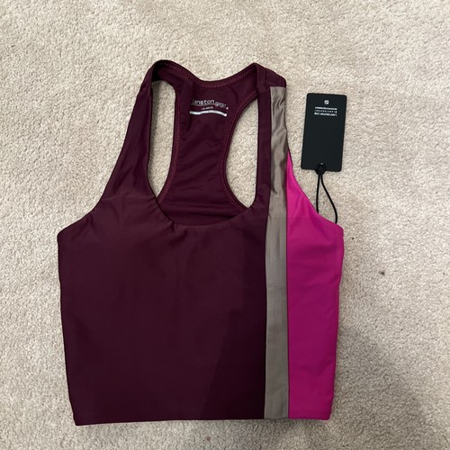 Lanston Sport Racer Back Bra Top Side Stripes Burgundy No Size Tag