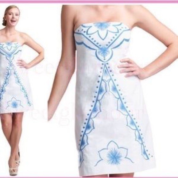 lilly pulitzer empire waist dress Lilly Pulitzer Betsey Empire Waist Embroidered Strapless Dress Women's Size  4
