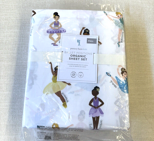 Pottery Barn Kids Ballerina Ballet Positions Dance Organic Full Sheet Set - Picture 2 of 2
