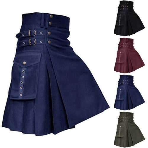 Neu Herren Scottish Festival Kilt traditioneller Mittelalter Rock einfarbig* - Bild 2 von 32