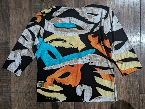 Valentina Women's Orange Blue Colorful Rayon Stretch Blouse Rhinestones Small - Picture 11 of 15