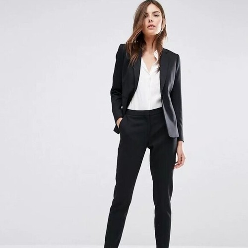 Reiss Women's Suit Set Dartmouth Black Wool Blazer & Slim Leg Trousers Size 8