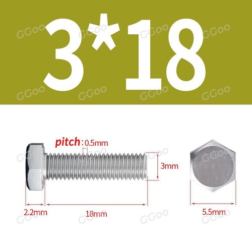 M3 - 3 mm SETSCHRAUBEN SECHSKANTKOPF VOLLGEWINDEBOLZEN A2 EDELSTAHL - DIN 933 - Bild 11 von 15