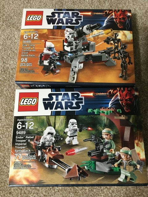 LEGO 9488 & 9489 Star Wars Clone Trooper & Commando, Endor Rebel Battle Packs | eBay
