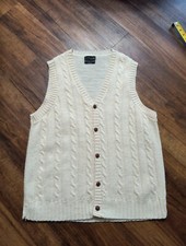 Vintage JCPenney Ivory Virgin Orlon Acrylic Knit Sweater Vest Button Up XL