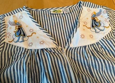 COLLECTIONS ETC EMBROIDERED ANGEL BLUE STRIPE ROBE HOUSE COAT WOMENS SZ M 