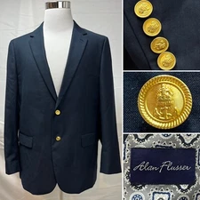 Men's Alan Flusser Navy Blue Gold 2-Button 42R Blazer Jacket Sport Coat