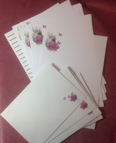 Purple Rose Fairy Letter Writing Stationery Paper Set 10+5 - Picture 3 of 4