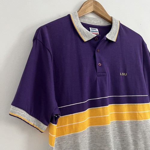 Vintage 70s 80s LSU Tigers Coach Team POLO Crew Striped Color Block Shirt Large - Picture 3 of 13