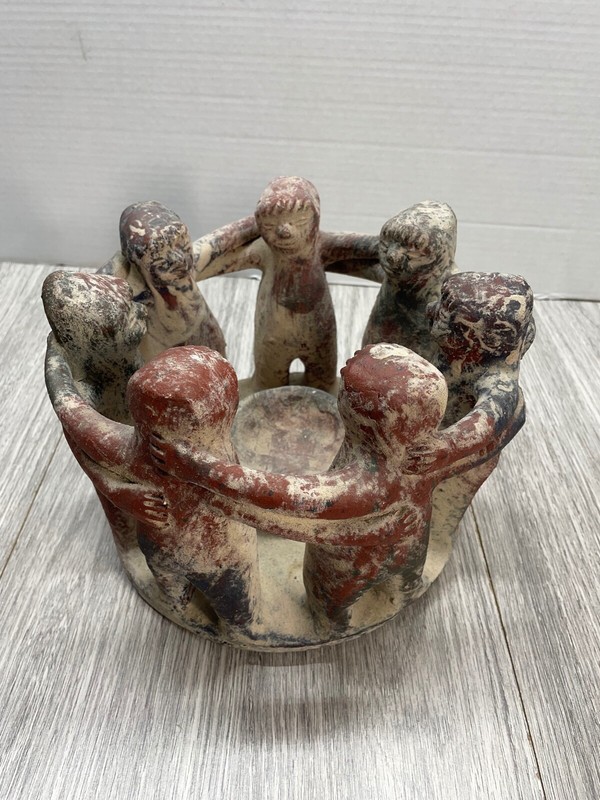 Dancer or Circle of Friends Hecho En Mexico Clay Ceramic Candle Cast Shadow nice
