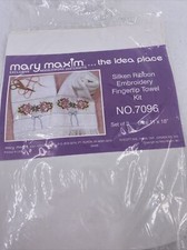Mary Maxim Silken Ribbon Embroidery Fingertip Towel Kit 7096 11x18" Set Of 2