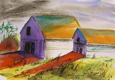 ORIGINAL Barn Landscape Watercolor Painting JMW art John Williams Expressionism