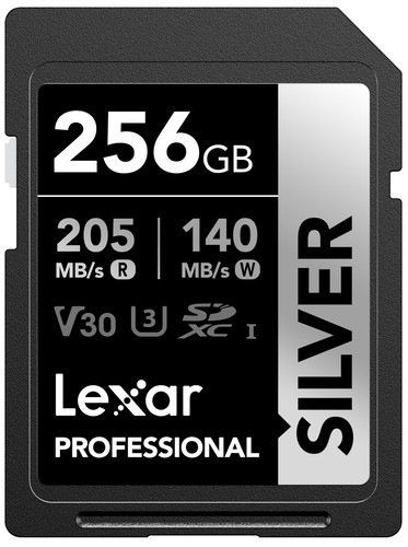 256GB Professional Silver SD Card, UHS-I, C10, U3, V30, 4K, Up to 205/140 MB/...