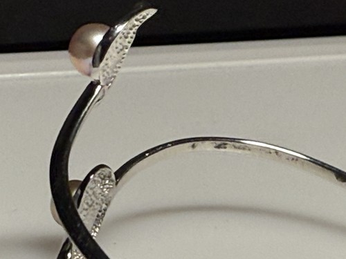 Sterling Silver 925 Bracelet Bangle Pearl Open 8.27g - Picture 4 of 8