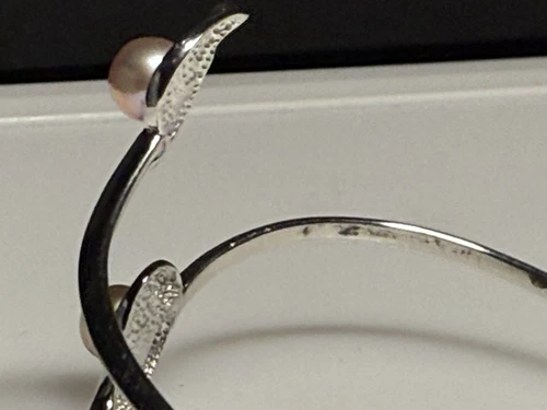 Sterling Silver 925 Bracelet Bangle Pearl Open 8.27g - Picture 4 of 8