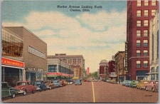 CANTON, Ohio Postcard "MARKET AVENUE Looking North" Curteich Linen 1953 Cancel