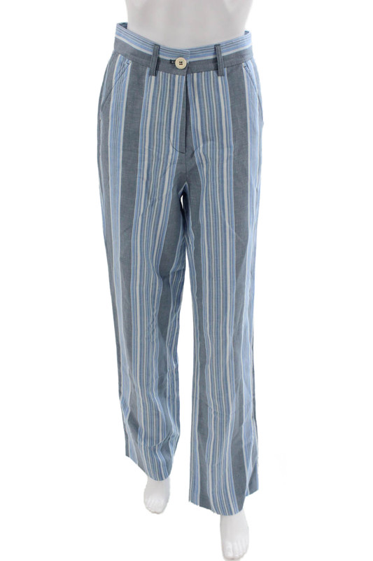 See by Chloe Unisex Dress Pants Blue Striped Cotton Linen Size 36