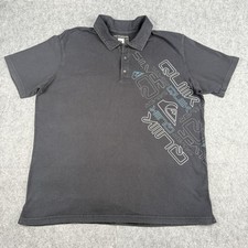 Quicksilver Mens Polo Shirt Large Black Graphic Print Logo Casual