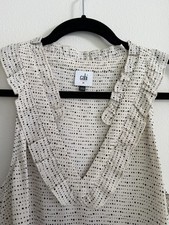 CAbi 4179 Morse Code Cream Black Dotted Tank Blouse Size Woman's Medium