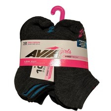 Avia Girls Low Cut High Performance Socks 10 Pair Black Marl Medium 8.5-2 Girls