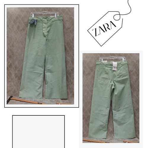 Zara Jeans Womens Large Straight Wide Leg High Rise Signature Denim Pants - Picture 4 of 4