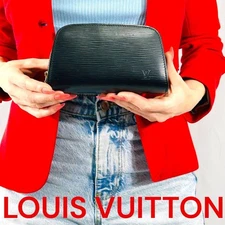 LOUIS VUITTON Epi Leather Black Pouch Made in France
