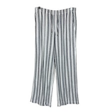 Gap Pull On Wide Leg Pants Linen Blend High Rise Blue White Stripes Women's S