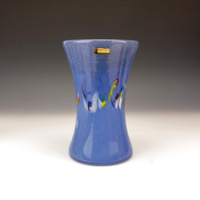 Strathearn Scottish Glass - Blue Vase With Coloured Inclusions Mid -20th Century