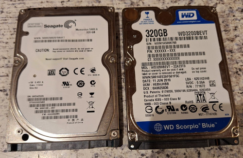 Western Digital WD3200BEVT 320GB 2,5" SATA HDD plus Seagate 320 GB 2,5" SATA