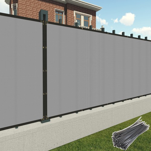 9ft Tall Privacy Fence Screen Windscreen Gray Fabric Shade Cover With Zip Ties - Picture 1 of 6