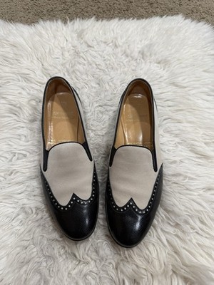 Gravati Black/Cream Suede Tweed Pattern Loafers Made In Italy Women's Size 7M