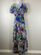 Forever 21 Womens Medium Dress Maxi Sheer Overlay Elastic Waist Lined Boho