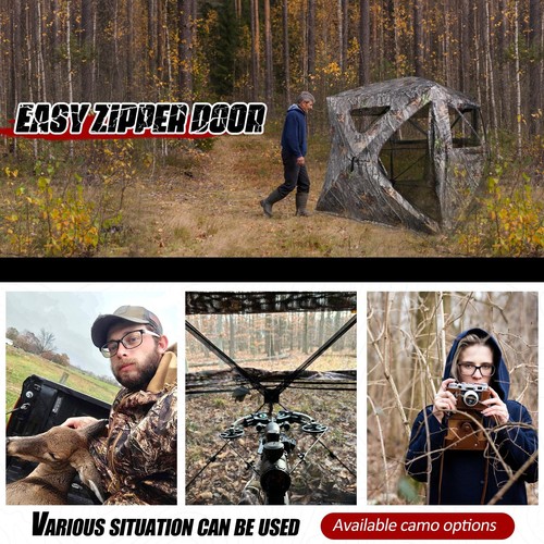 Wide Bottom Hunting Blind 1-3 Person with Portable Chair, 270 Degree See Thro... - Picture 4 of 7