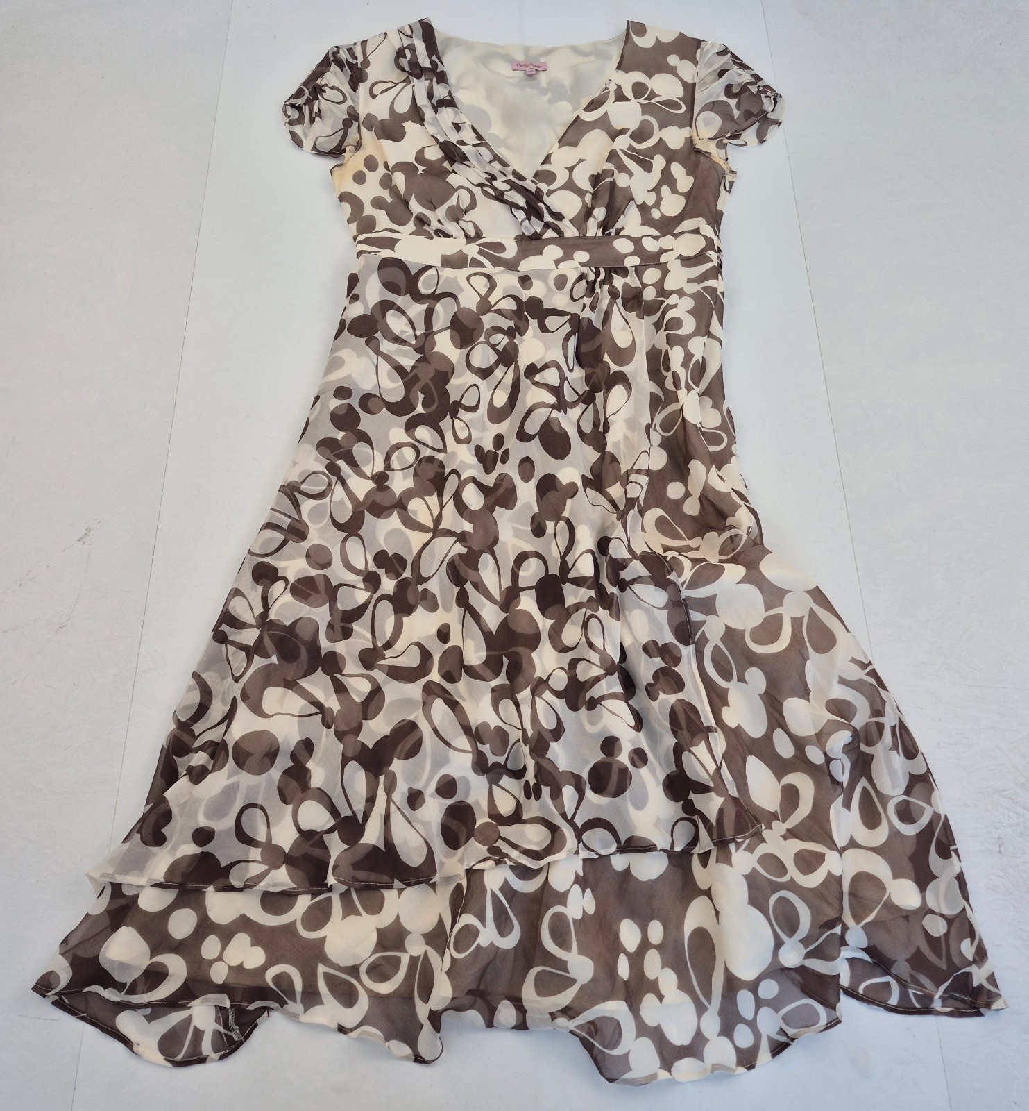 Vestido FASE OCHO 10 marrón a lunares para mujer manga corta cuello en V...