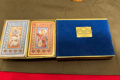 Vtg Congress Playing Cards With Case Lapin L'oie Bunny Rabbit & Geese