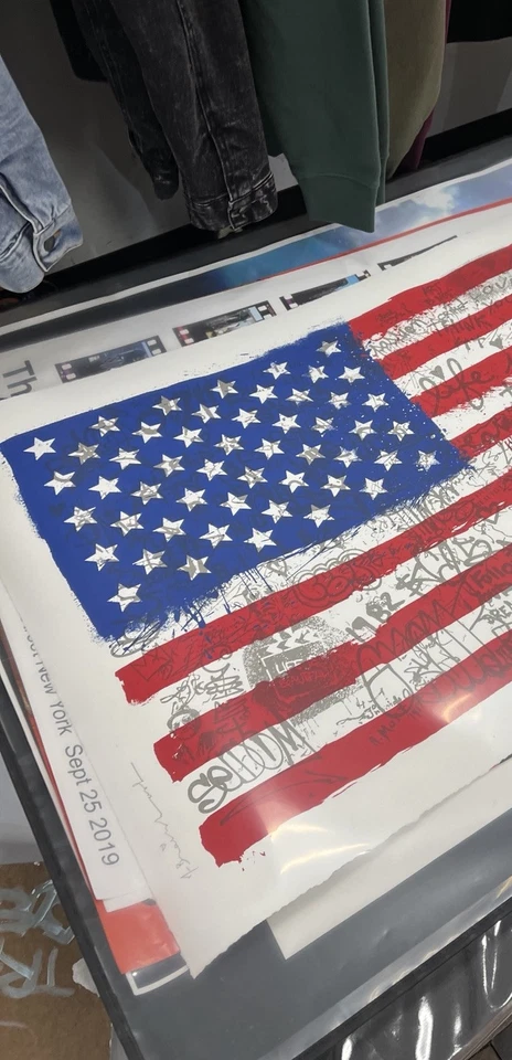 Impresión artística póster de bandera estadounidense de la Independencia de Mr Brainwash 2016 Banksy S/N Foto 3 de 4