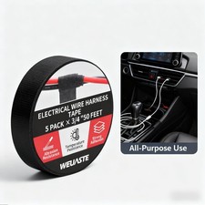 5 Pack Premium Wiring Tape 3/4"x50FT - High Temp Self-Adhesive for Vehicle H5