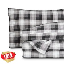 Bare Home Queen Flannel Sheet Set Oliver Plaid Grey 100 Cotton Soft