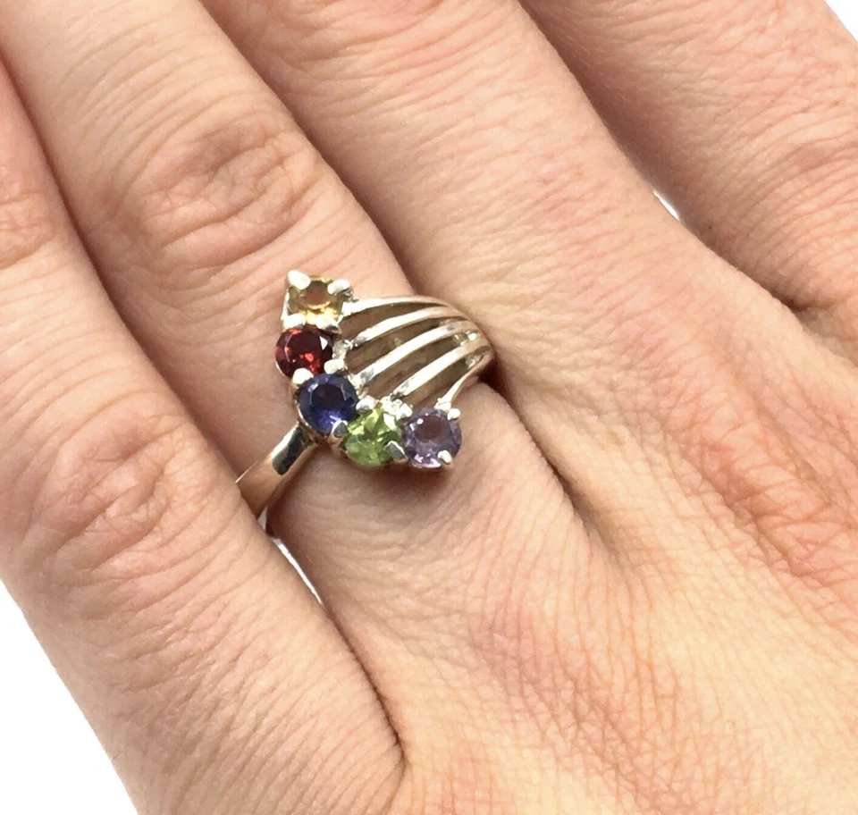 Anello in argento 925 multicolore gioiello iolite citrino granato tormalina... - Immagine 3 di 4