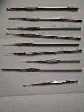 Vintage Steel Crochet Hooks. Collection of 9 hooks. Susan Bates, Boye, Star.