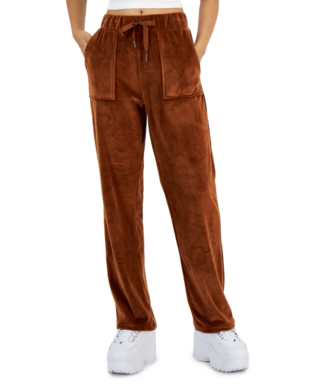 Crave Fame Juniors Velour Flare Pull-On Pants Tobacco Size S